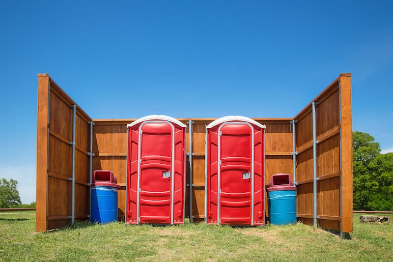 Short-term porta potty units staged for delivery in Bentonville, Arkansas